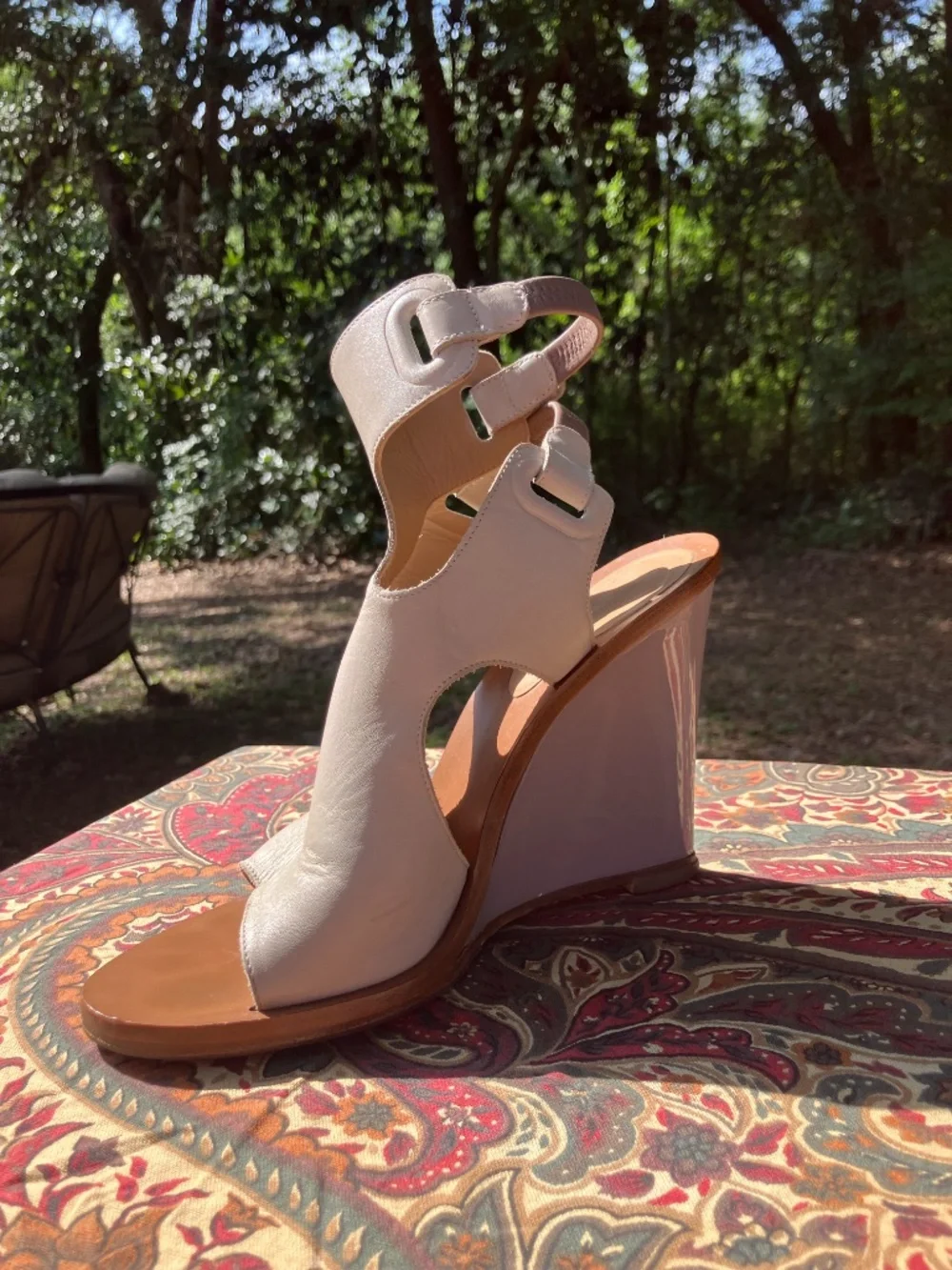 Balenciaga Paris Glove Slingback Wedge Sandal , Size 39 1/2, Off-White